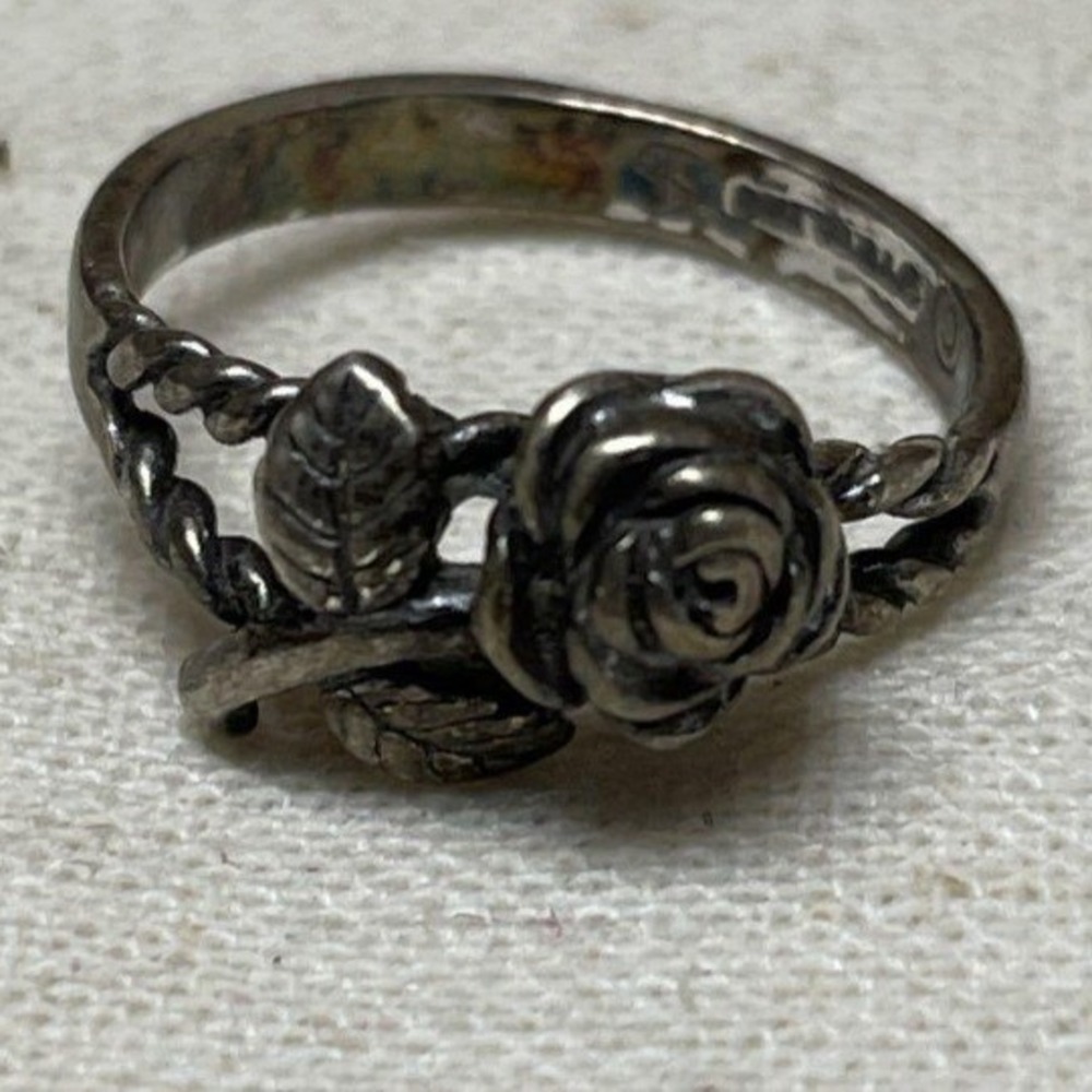 Shube Sterling Silver Rose Flower Ring Twisted Rope Band Size 3.5 Vintage 925